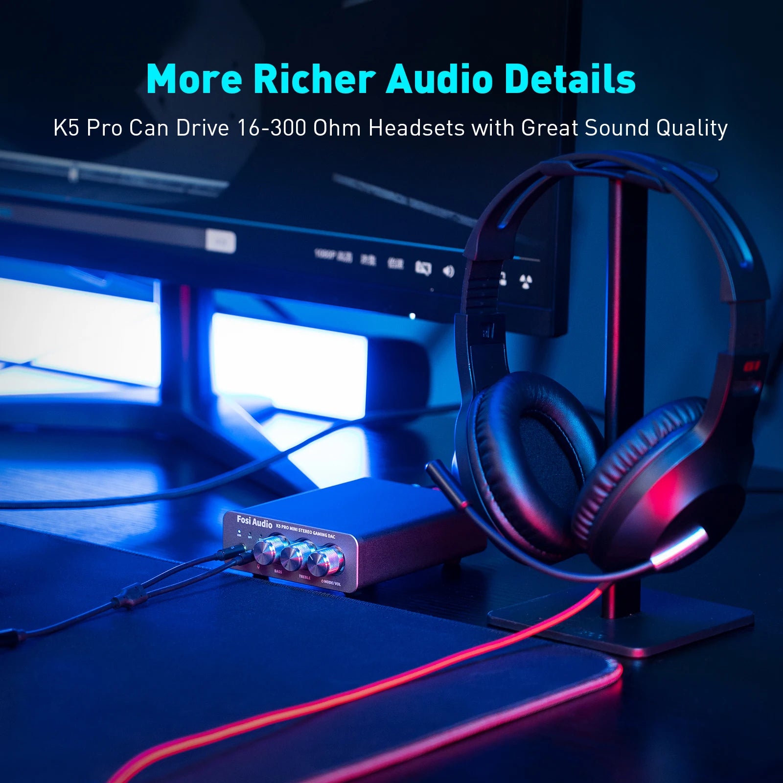 Fosi Audio K5 PRO USB Gaming DAC & Headphone Amp