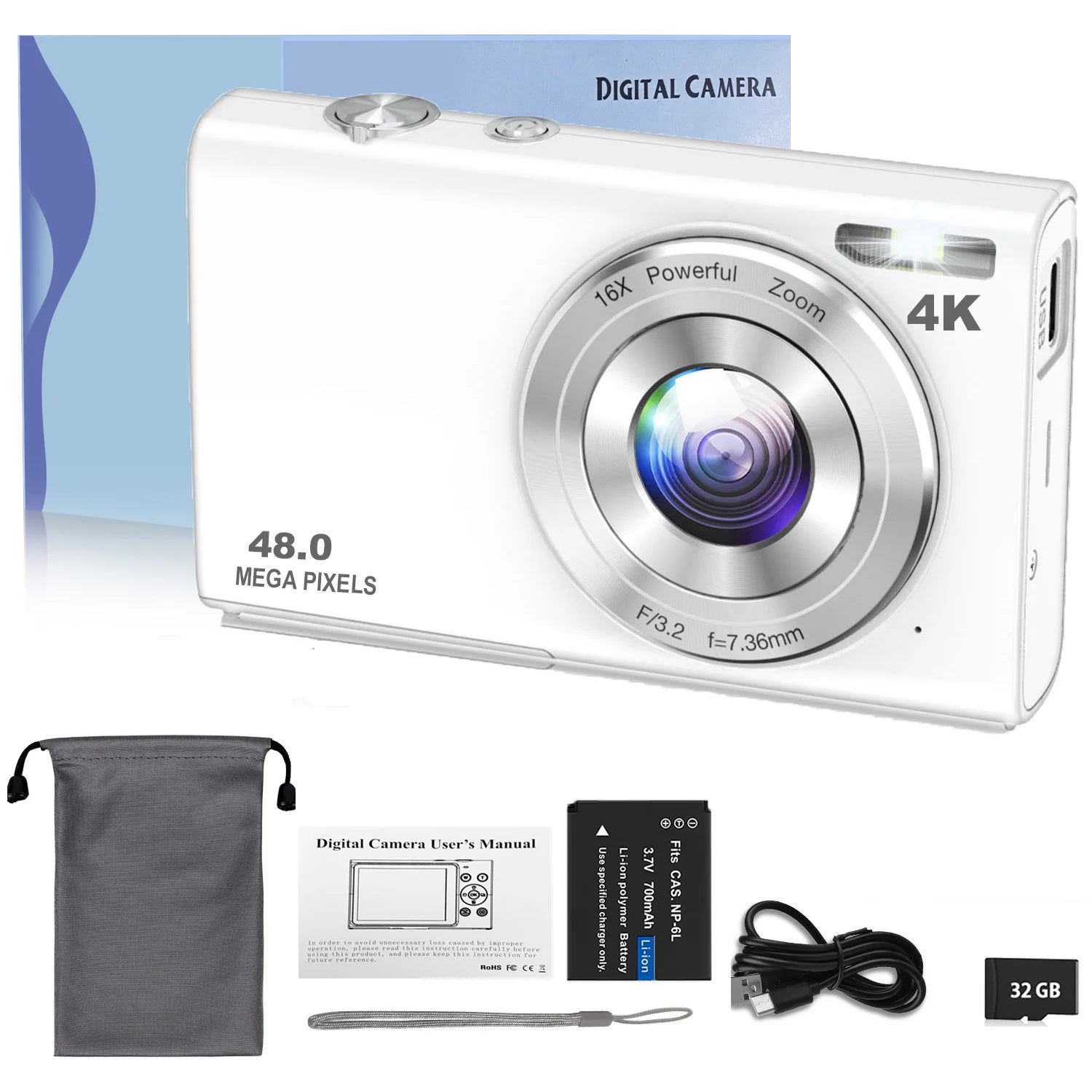 4K 48MP Digital Camera with Autofocus & Large Screen