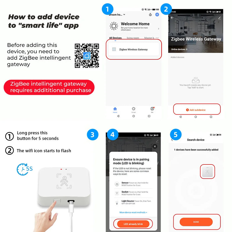 Tuya Zigbee Presence Sensor – mmWave Motion & Breathing Detector with Smart Life App
