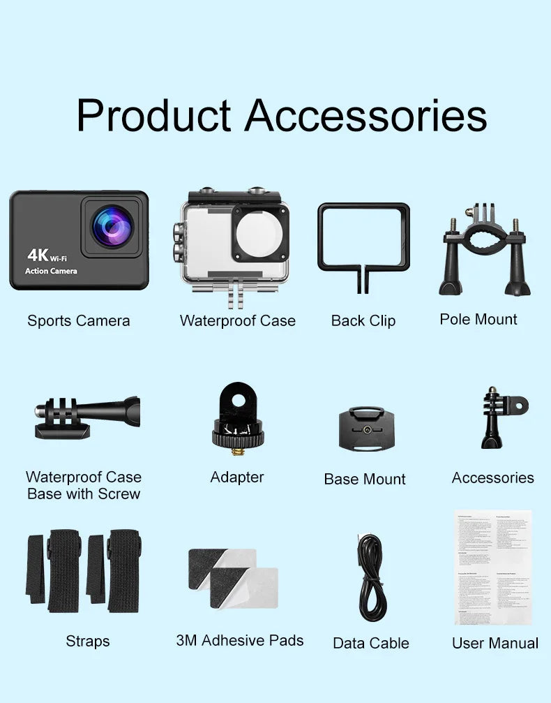 4K Action Camera with WiFi & Waterproof Case