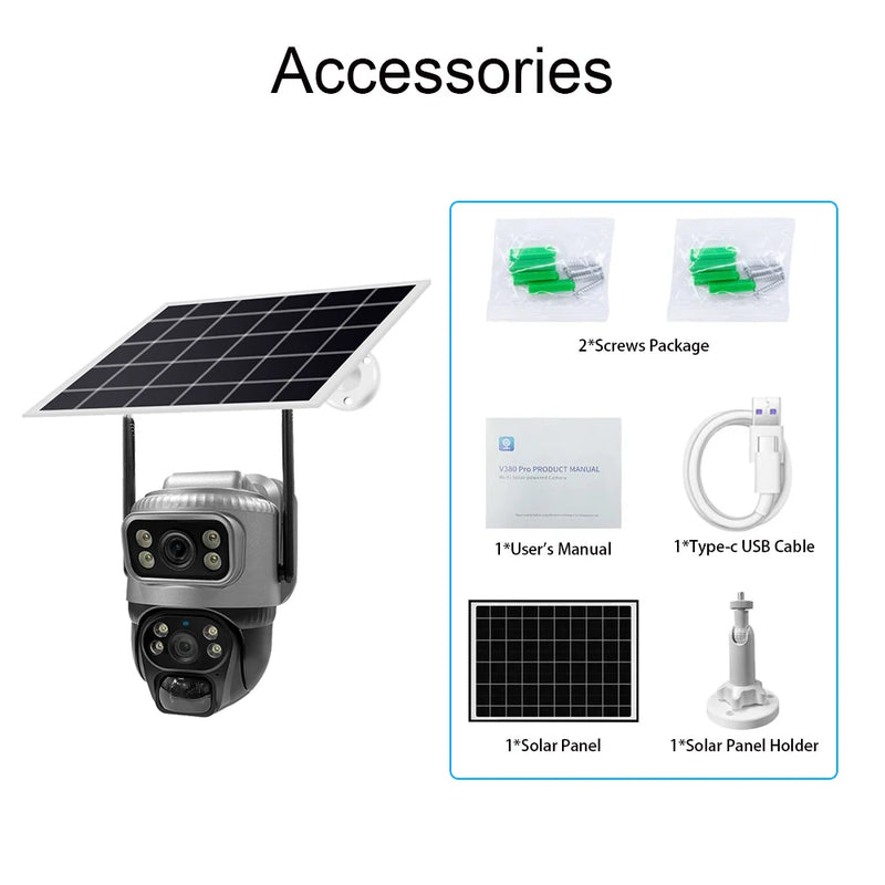 8MP 4K Solar 4G WiFi Outdoor Camera with Dual Lens & PIR Detection